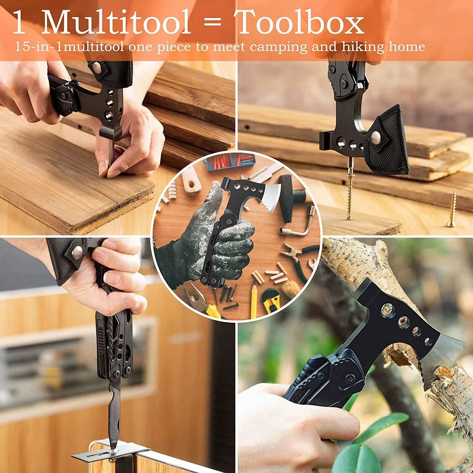 Camping 15-In-1 Pocket Multitool With Knife Axe