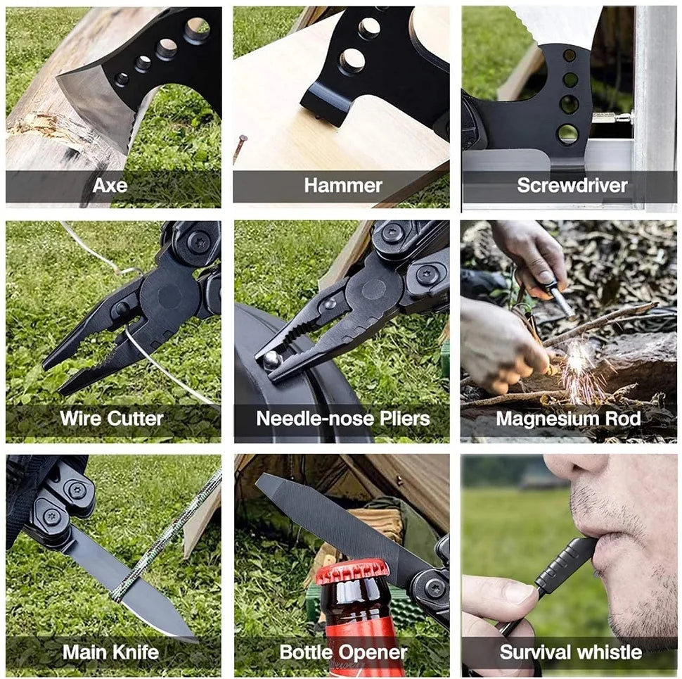 Camping 15-In-1 Pocket Multitool With Knife Axe